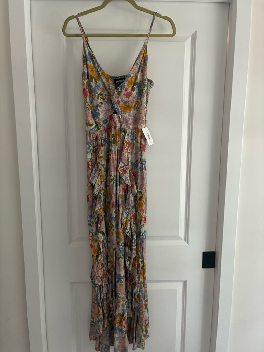 Angie -Floral Ruffle Maxi Dress - Pink Multicolor